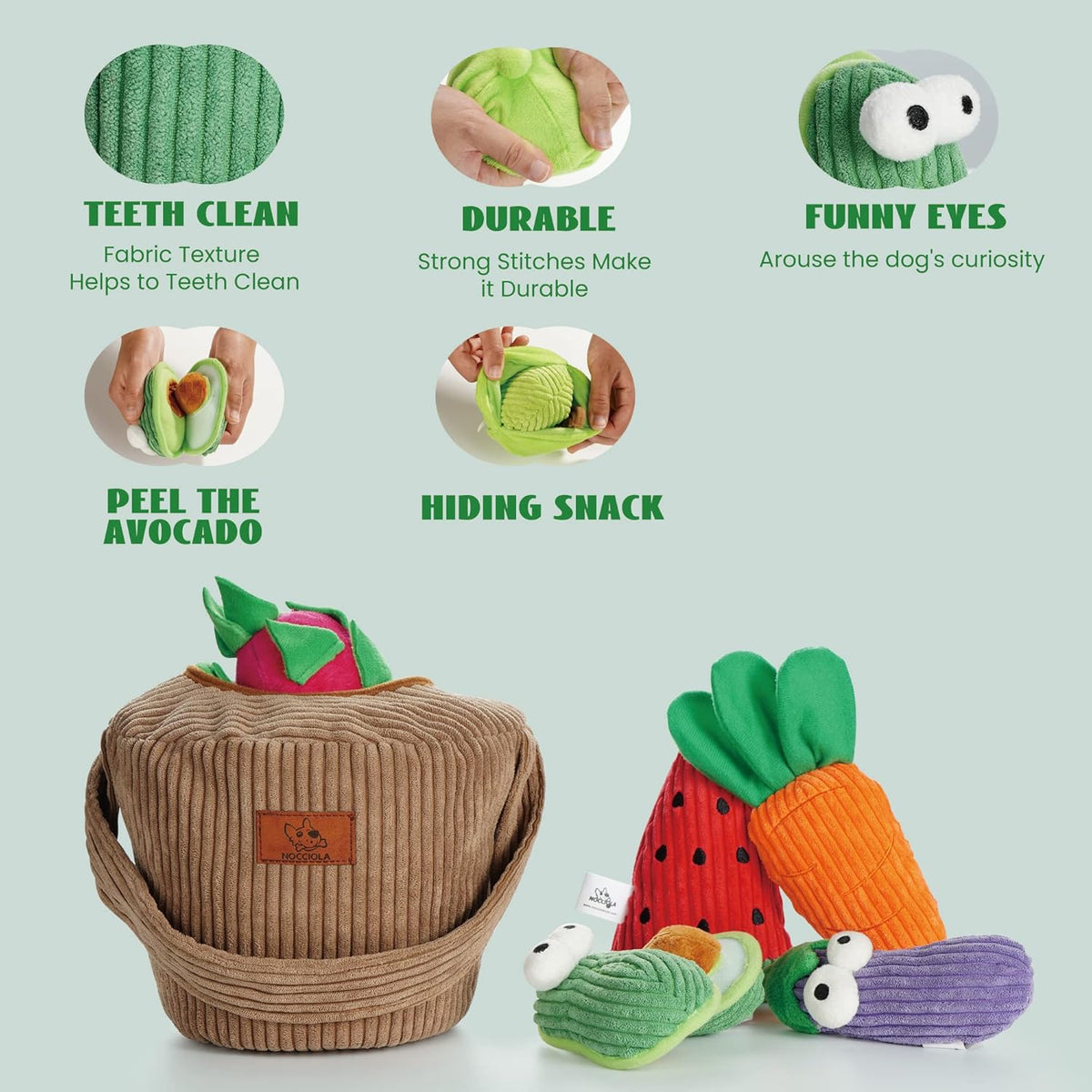 Nocciola Small Squeaky Crinkle Dog Toys- 15 Packs Grocery Basket Fruits Veggies Puppy Toys to Keep Busy, Cute  - view 4