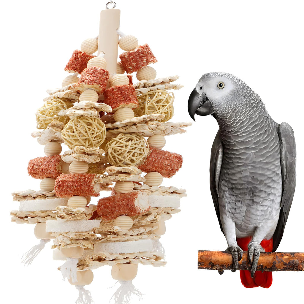 Bird Toys that is 17.5 Inches in Length, Parrot Toy Designed for Chewing Features Natural Corn cob and Loofah 