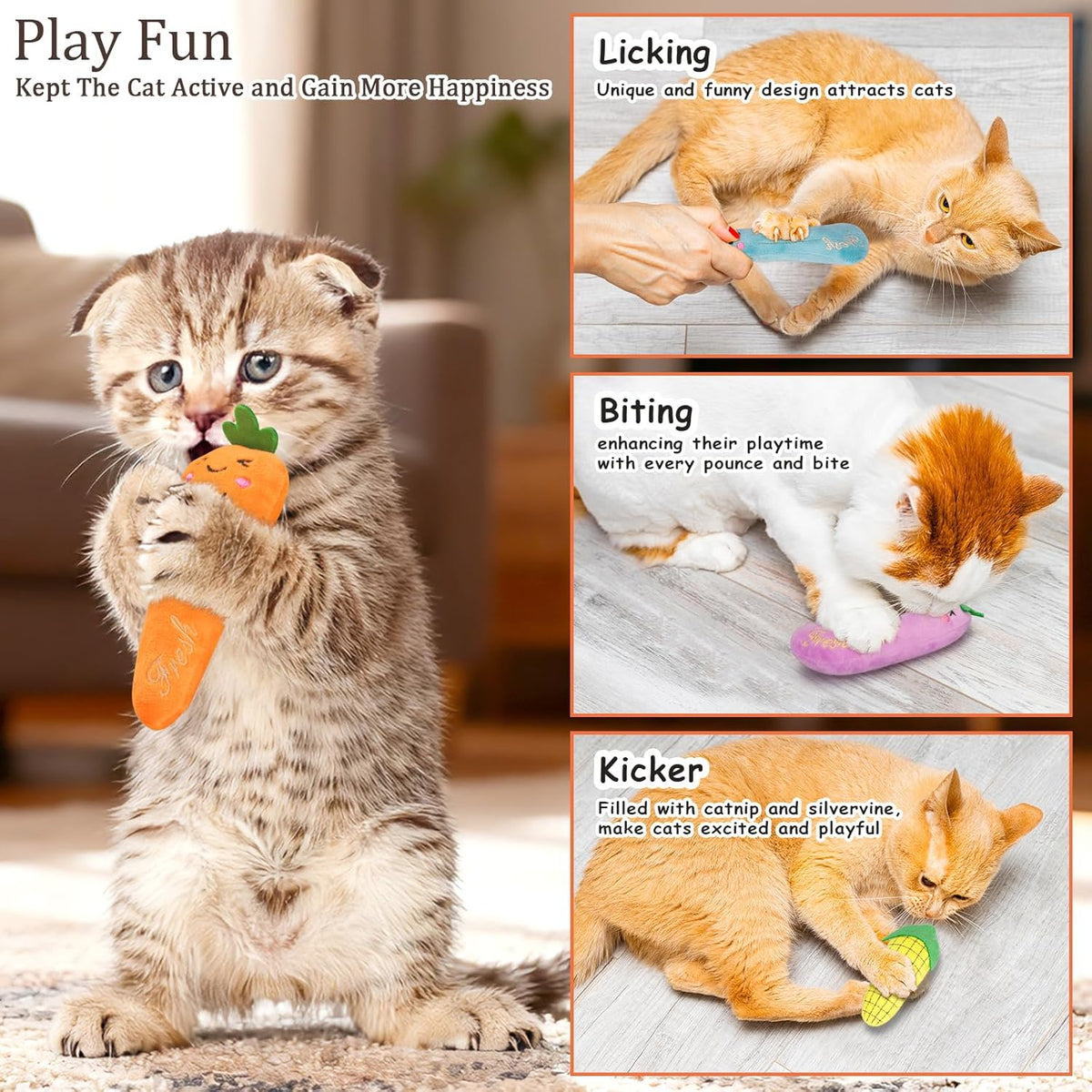 ETEKYER Catnip Cat Toys, 5 Pack, Plush Cat Nip Toys for Indoor Kitten Kitty, Interactive Cat Kicker Chew Safe  - view 5