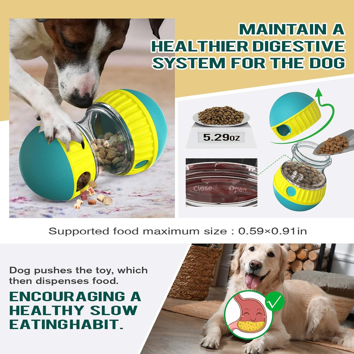 Dog Puzzle Toy Adjustable Treat Dispensing Ball Food Dispenser Tough Slow Feeder Puppy Enrichment Training Toy - view 4