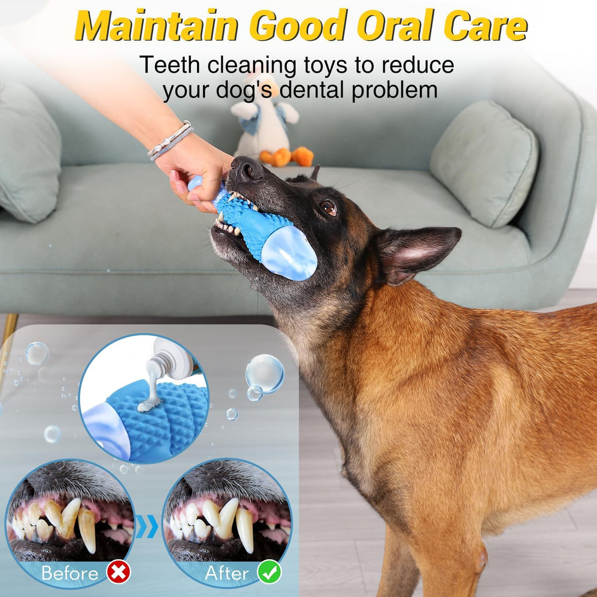 WinTour Tough Dog Toys for Aggressive Chewers, Indestructible Dog Chewers for Medium & Large Breeds, Squeaky D - view 4