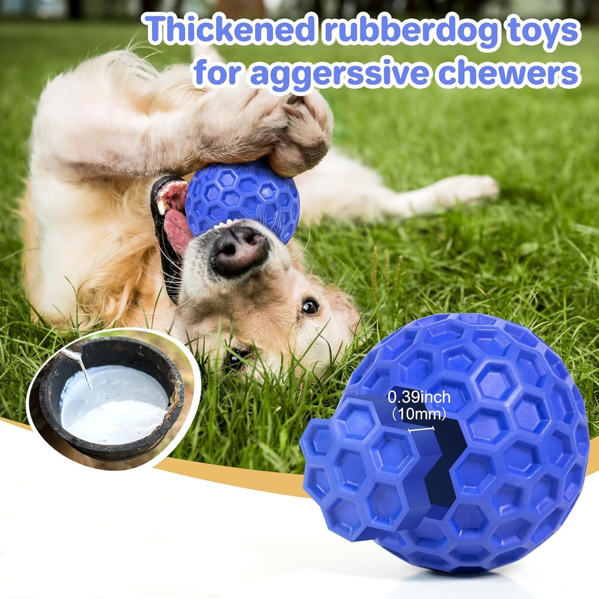 Indestructible Squeaky Dog Ball, Relieves Anxiety, Cleans Teeth, Interactive Chew Toy for Aggressive Chewers,  - view 3