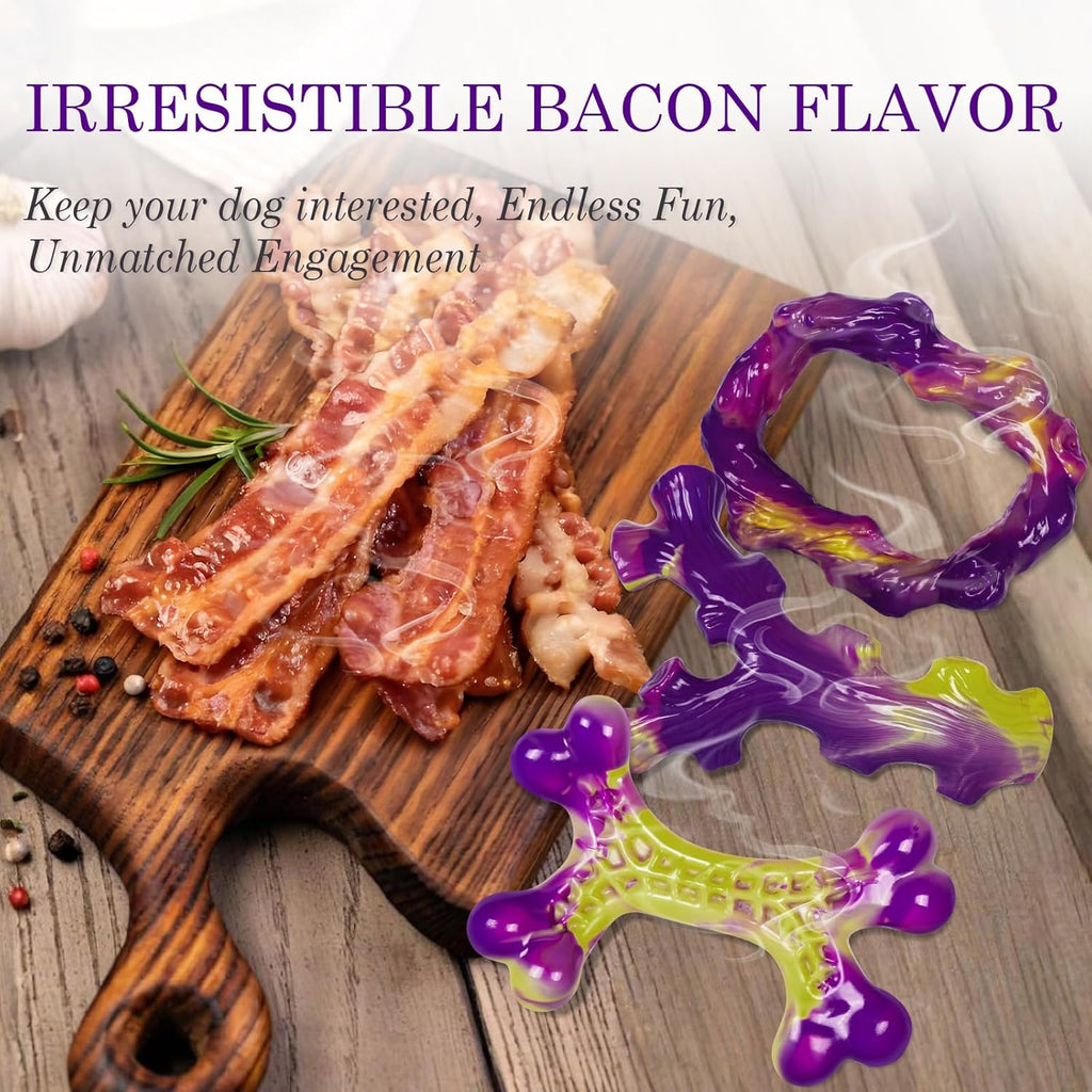 Tough Dog Toys for Aggressive Chewers 3 Pack, Indestructible Dog Toy for Large Dogs, Bacon Flavored, Keeps Dog - view 4