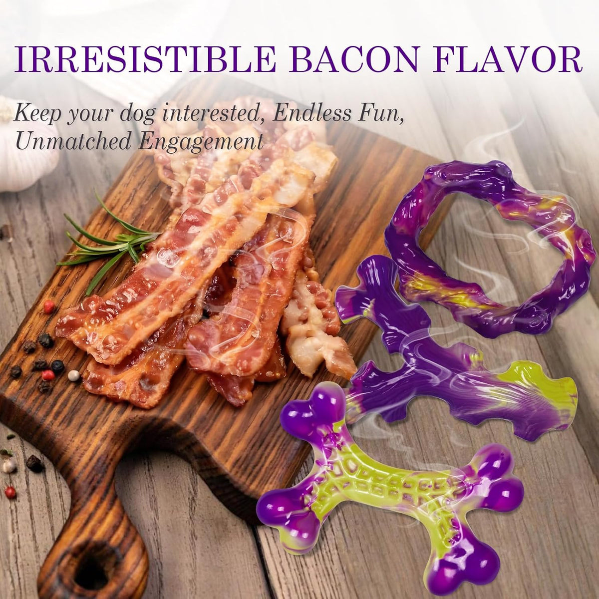 Tough Dog Toys for Aggressive Chewers 3 Pack, Indestructible Dog Toy for Large Dogs, Bacon Flavored, Keeps Dog - view 4