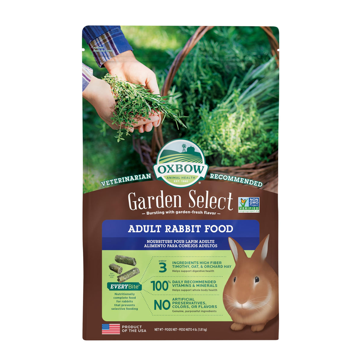 Oxbow Garden Select Rabbit Food, Adult Rabbit, Made with Oxbow Timothy Hay, Vitamin & Mineral Rich Pet Food Pe