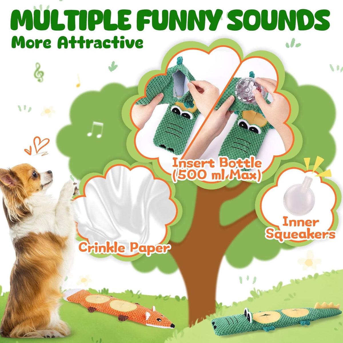 XIUGOAL Interactive Dog Toys for Chewers, 2 Pack No Stuffing Dog Toys for Boredom and Teething, Squeaky Chew T - view 5