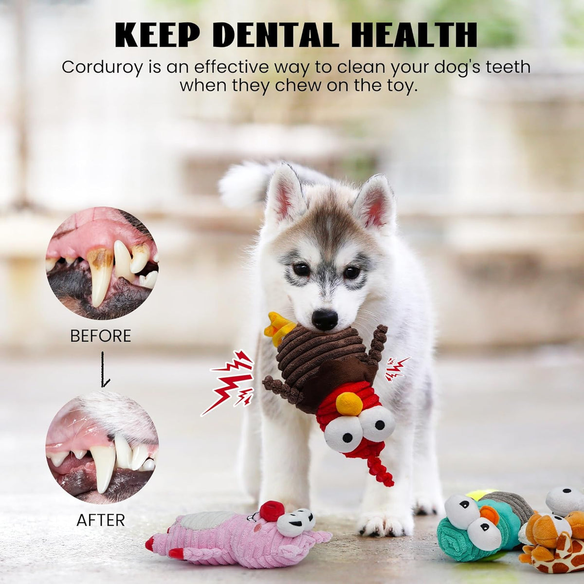 Nocciola 5-Pack Squeaky Dog Toys, Durable Stuffed Critter Zoo Dog Toys with Unique Squeak Sounds to Keep Dogs  - view 6