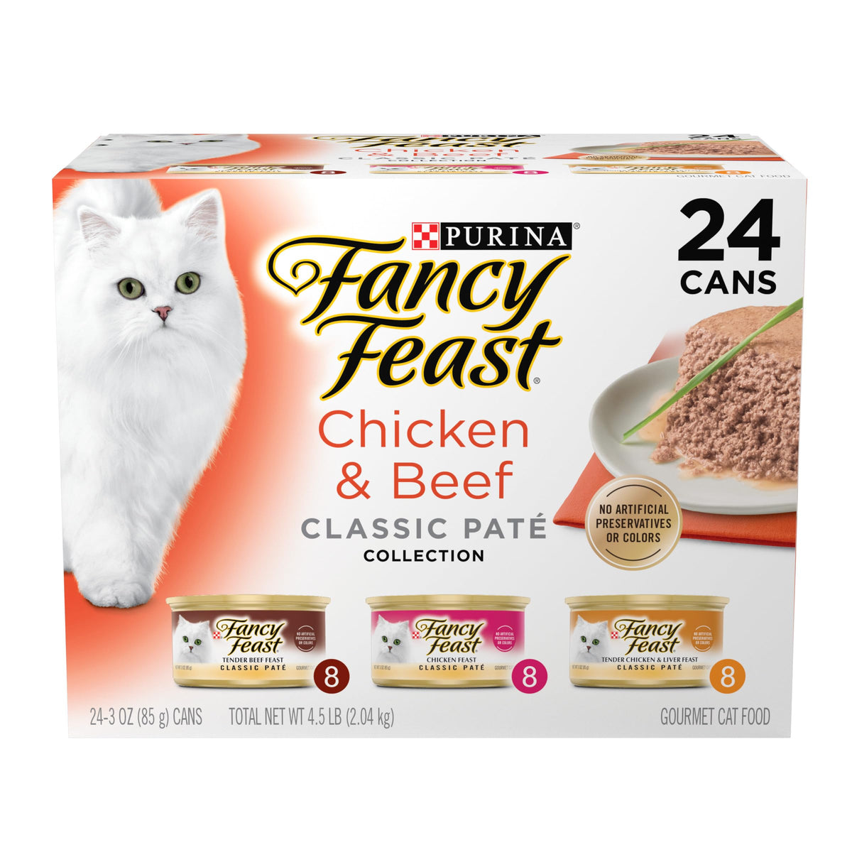 Purina Fancy Feast Chicken and Beef Classic Pate Collection Grain Free Wet Cat Food Variety Pack - (Pack of 24