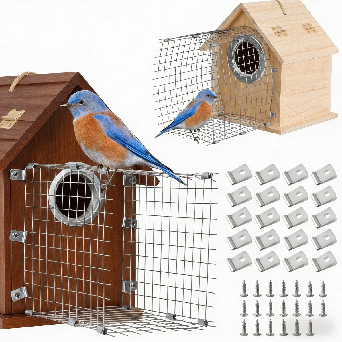 2 Pcs Bluebird House Predator Guards, Stainless Steel Wire Mesh, Silver, 4 x 6 x 6 inches, Protects Eastern Bl