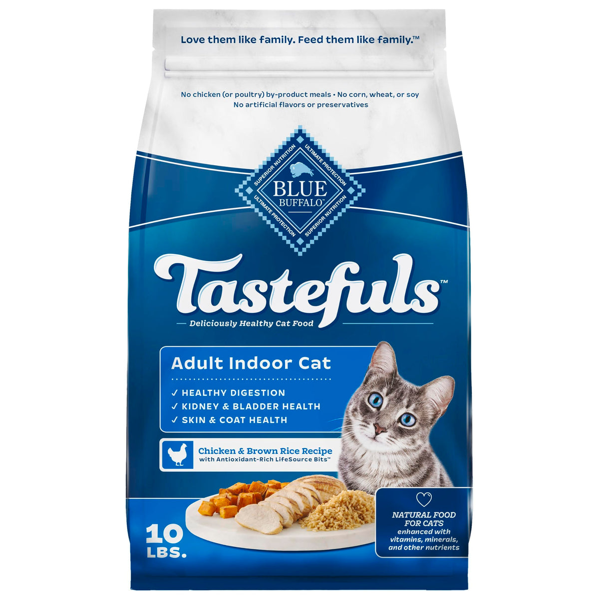 Blue Buffalo Blue Tastefuls Natural Adult Indoor Cat Chicken & Brown Rice Recipe Food for Cats 10 lb