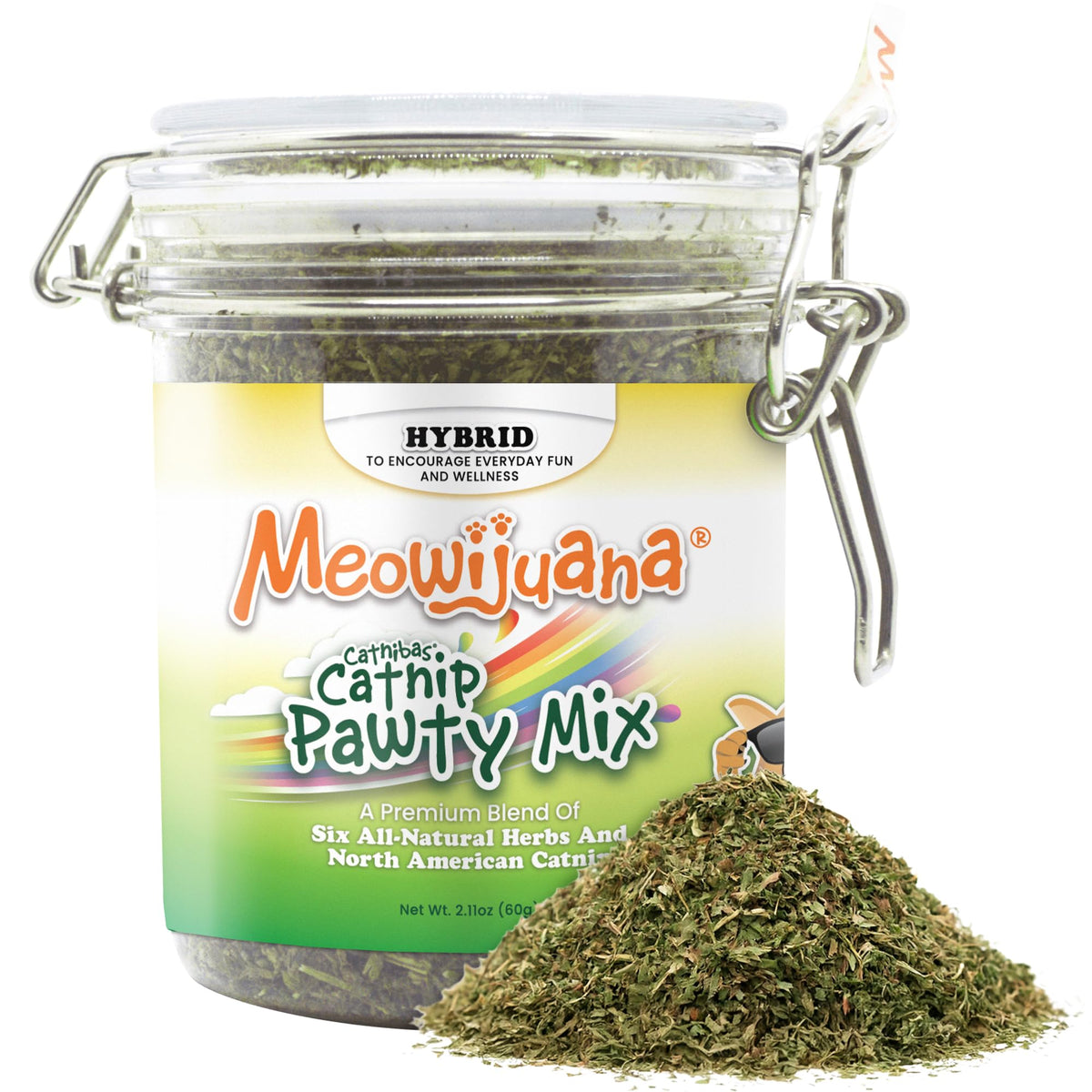Meowijuana Catnibas Catnip Pawty Mix Jar | Premium Cat Nip for Cats with Silvervine, Passion Flower, Chamomile