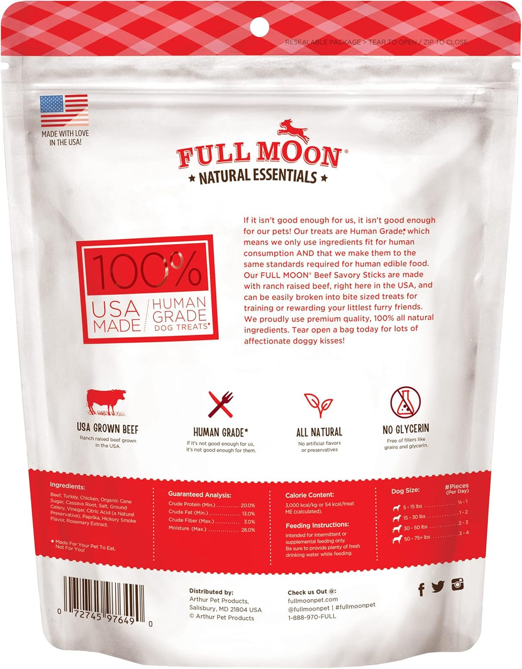 Full Moon All Natural Human Grade Dog Treats, Essential Beef Savory Sticks, 22 Ounce, 1.375 Pound (Pack of 1) - view 2