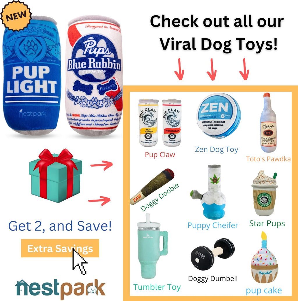 Nestpark Pup Light and Pups Blue Rubbin - Parody Beer Dog Toys - Funny Plush Squeaky and Crinkle Dog Toys Dog  - view 6