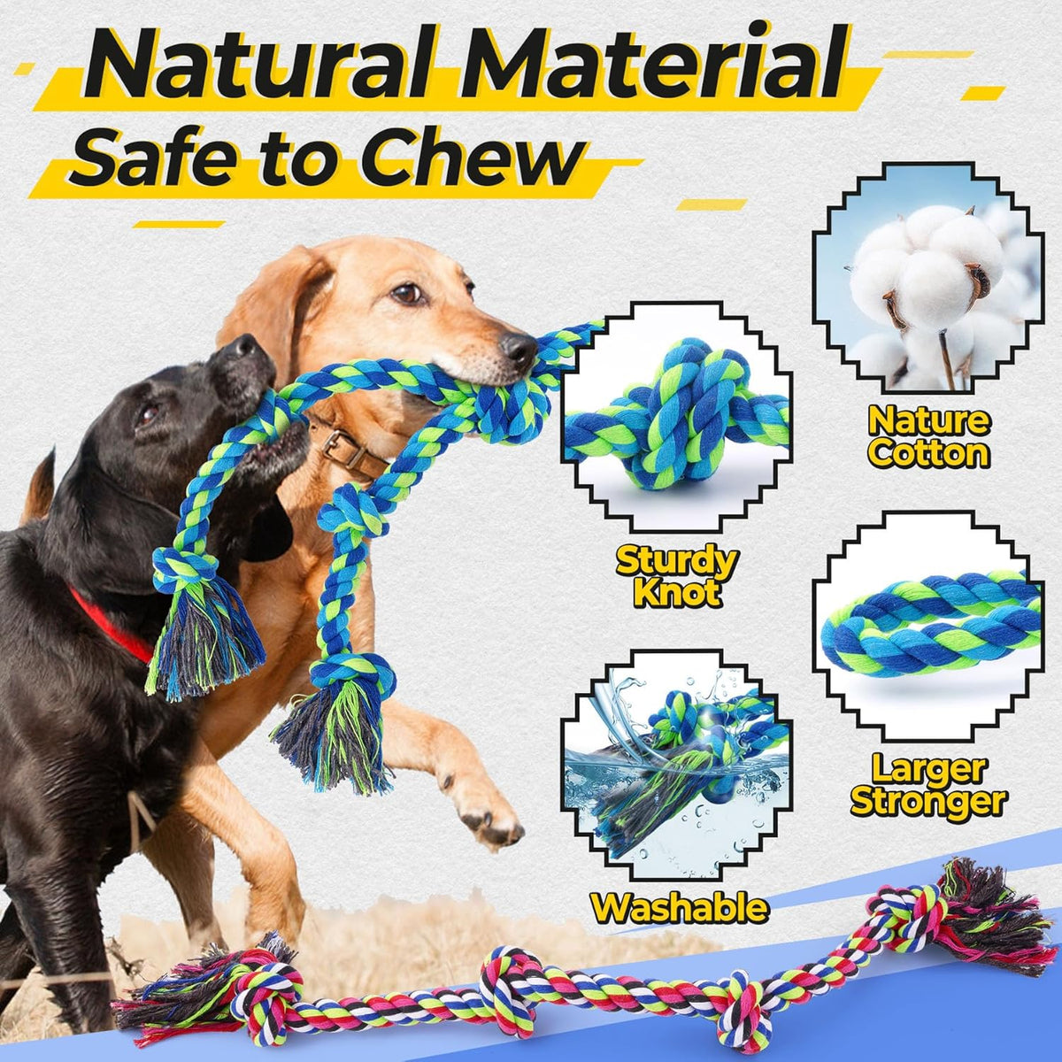 Eefitoys Tough Dog Rope Toys for Aggressive Chewers, Tough Tug of War Dog Toys for Large, Medium & Small Dogs  - view 3