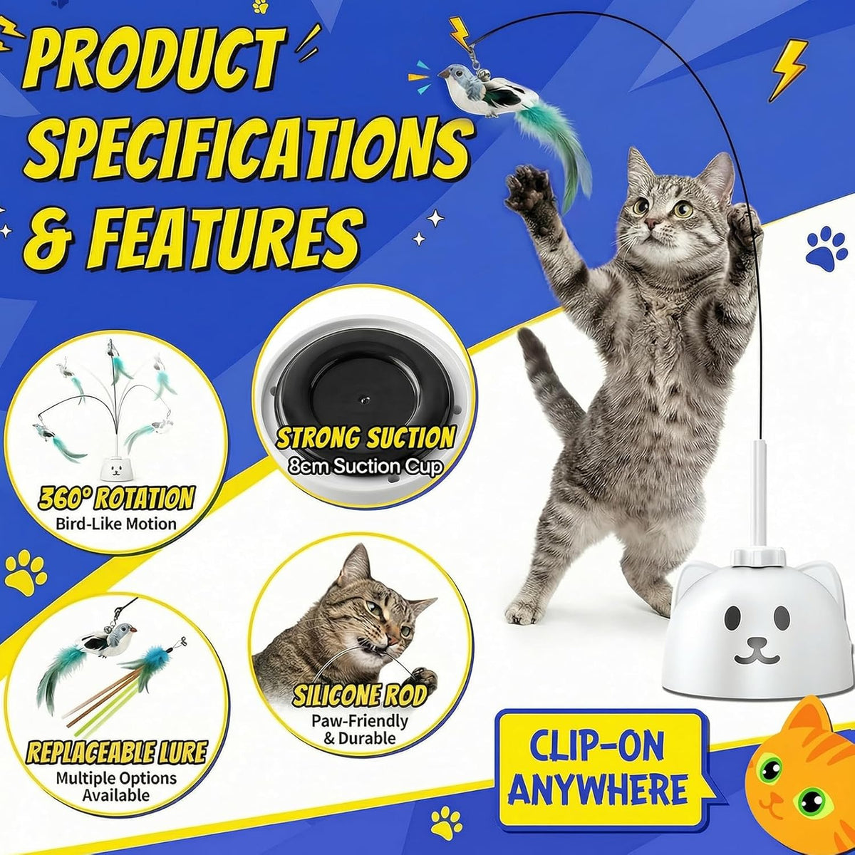 Interactive Cat Toys for Indoor Cats - Automatic Flying Bird Feather Toy, USB Rechargeable Electric Cat Teaser - view 3