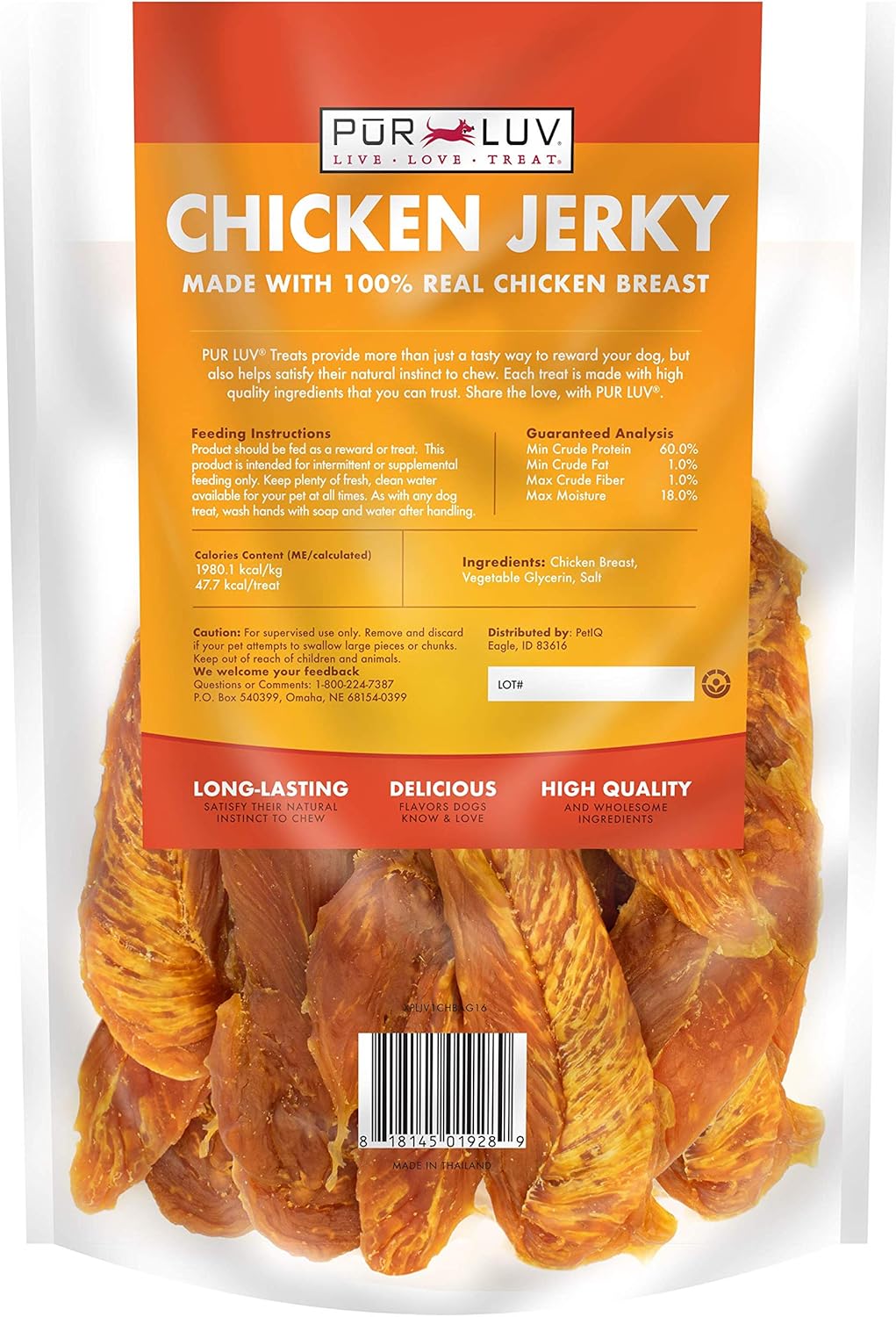 Pur Luv Chicken Jerky Dog Treats, Made with 100% Real Chicken Breast, 16 Ounces, Healthy, Easily Digestible, L - view 2