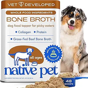 Native Pet Bone Broth for Dogs - Made with Real Beef Bone Broth, Dog Food Toppers for Picky Eaters - Provides 