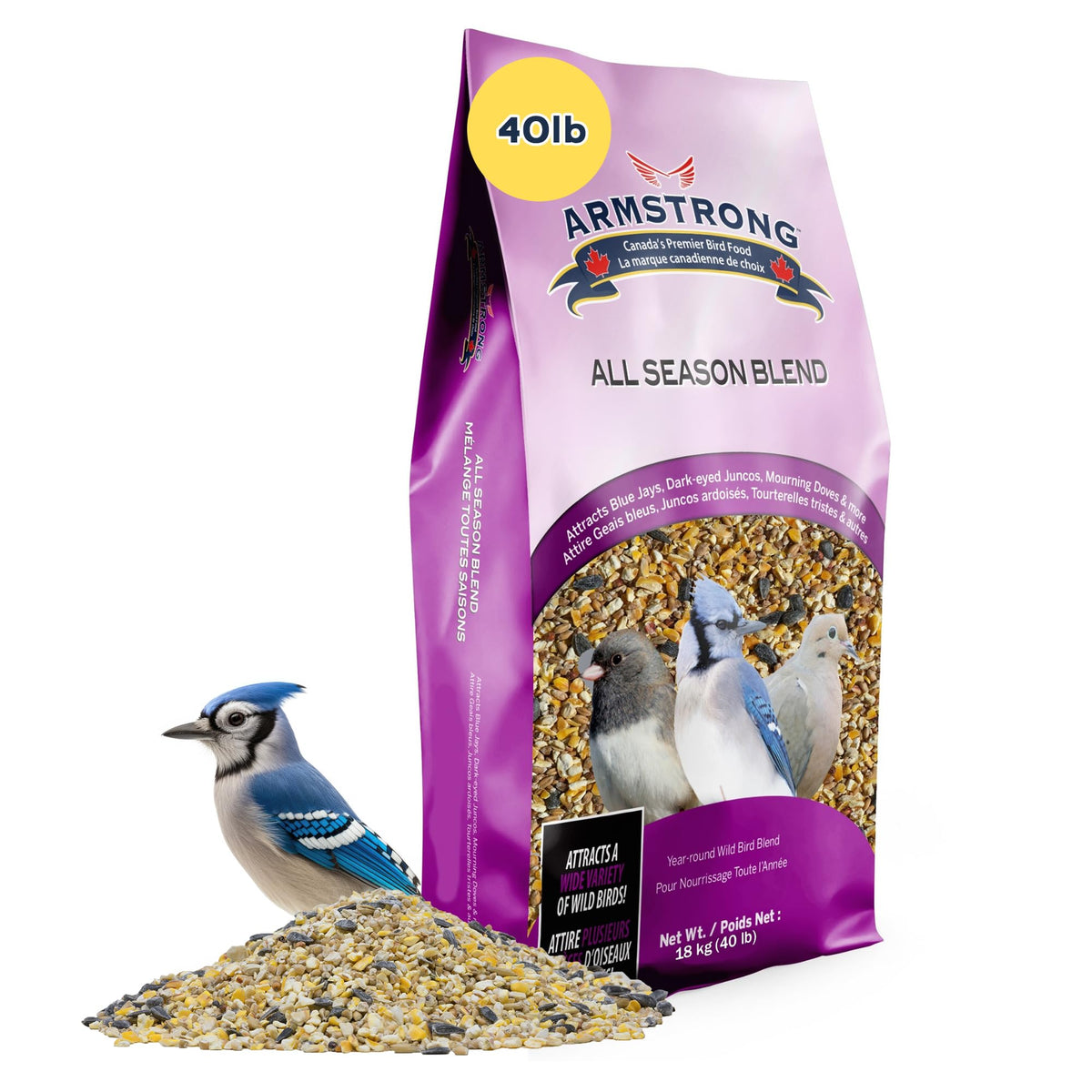 Armstrong Wild Bird Food All Season Bird Seed Blend, 40 Pounds - with Cut Corn, Wheat, White & Red Millet, Bla