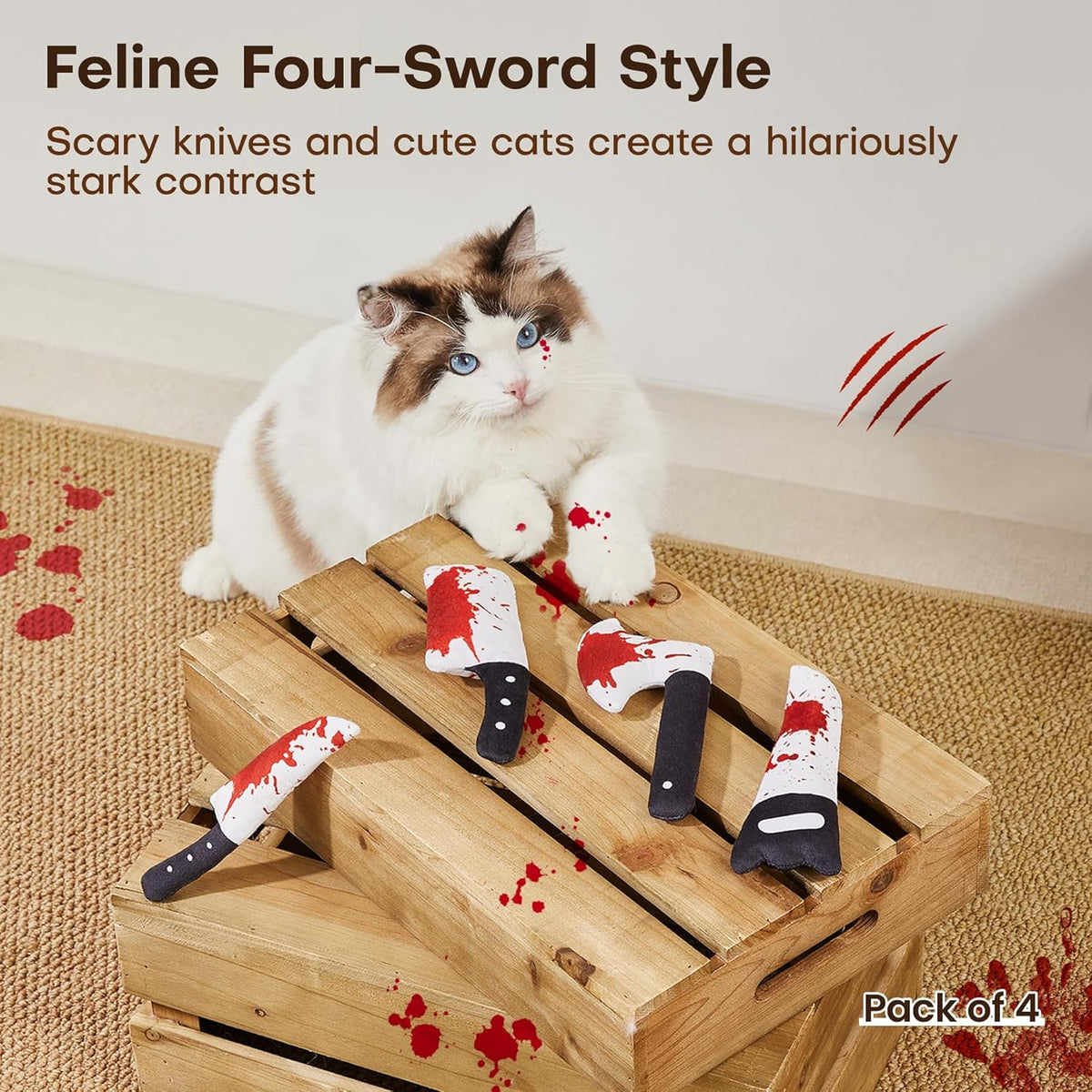Potaroma 4Pcs Cat Toys, Horror Halloween Knife-Shaped Kitten Catnip Crinkly Sound Toys, Indoor Exercise for Al - view 6