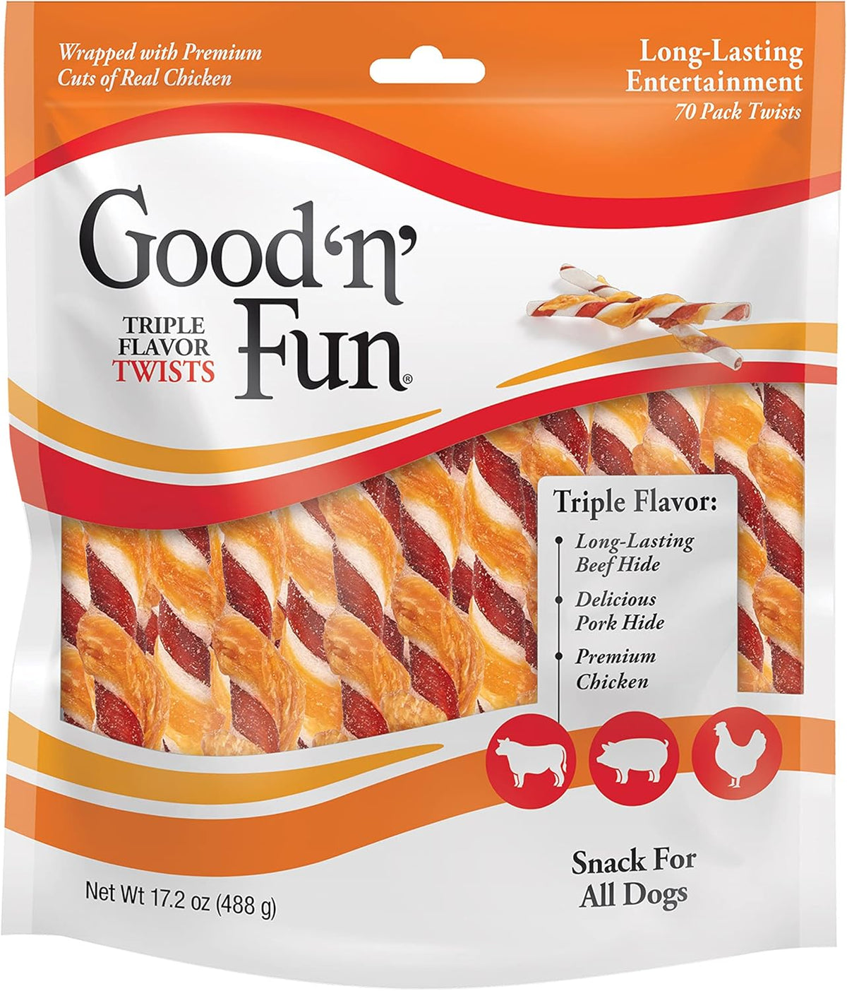 Good 'N' Fun Triple Flavor Twist Rawhide Treats For Dogs, 70 count - view 8