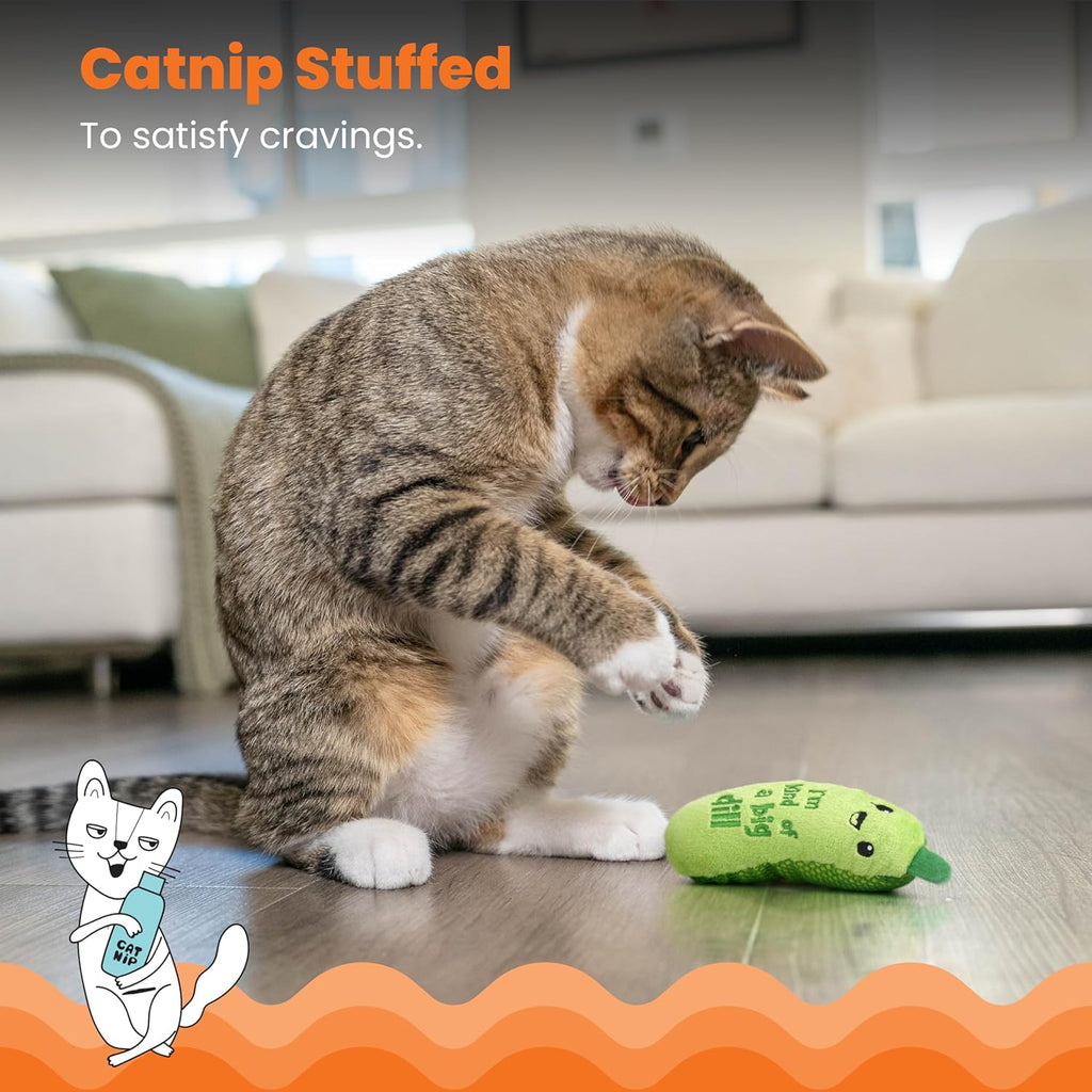 Catstages Crunchy Pickle Kicker Cat Toy – Plush Crinkle Toy with Catnip and Dental Mesh, 6.5" - view 4