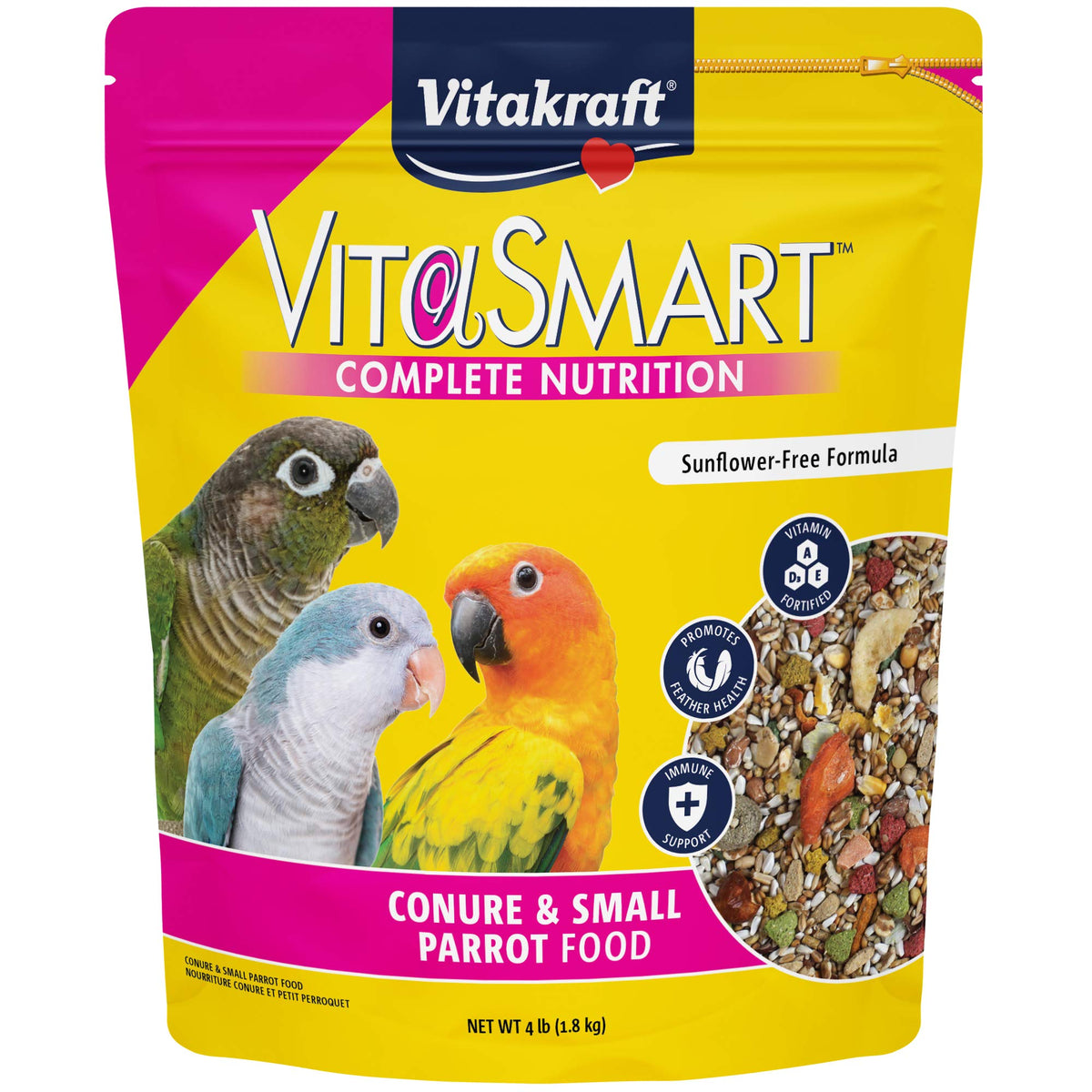 Vitakraft VitaSmart Conure Small Parrot Food 4 Pound Bag Premium Bird Food Mix with Real Vegetables Fruits Gra