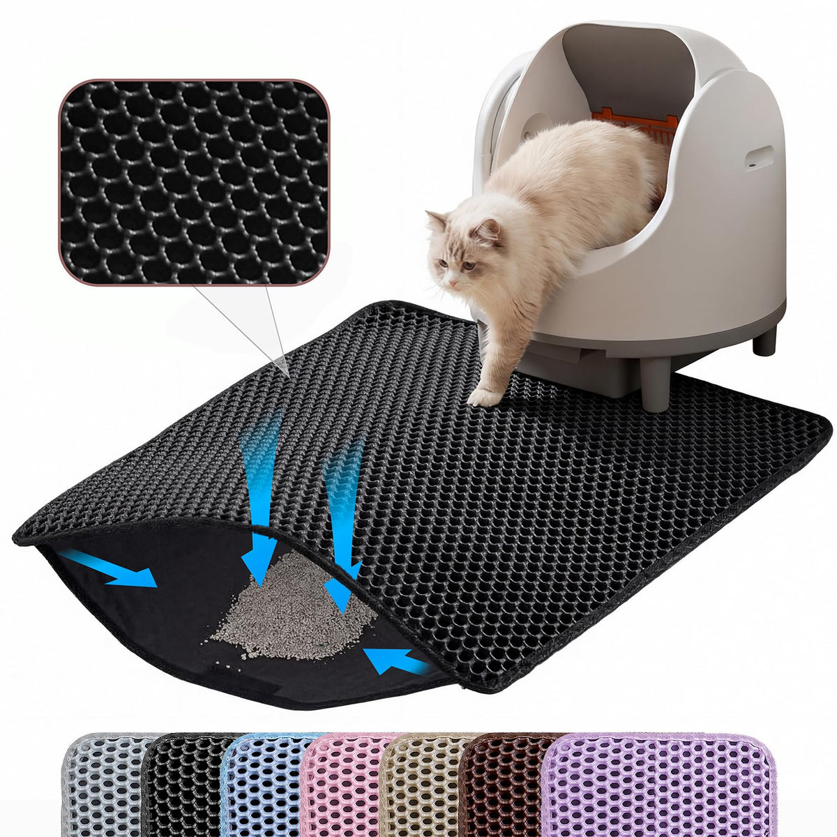 Cat Litter Mat, 24x18 Inches Large Double Layer Honeycomb Cat Litter Trapping Mat, Non Slip Waterproof Urine P