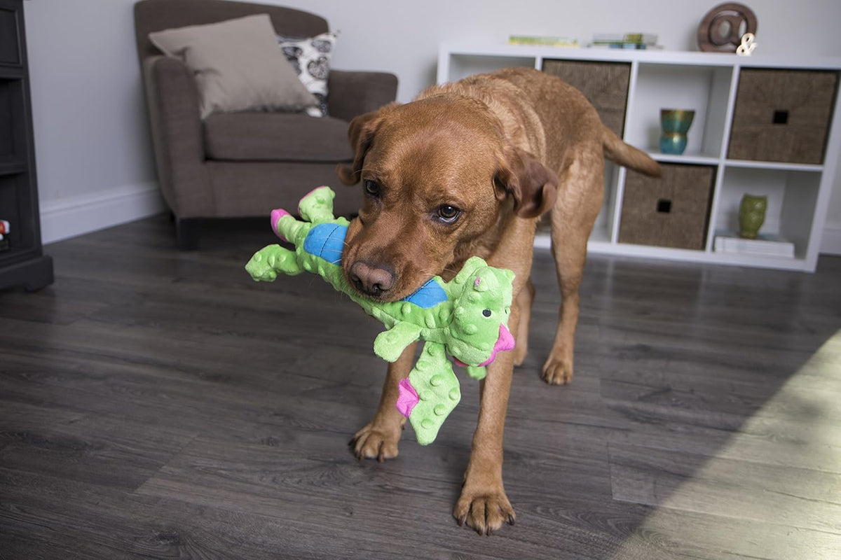 goDog Bubble Plush Skinny Dragons Squeaky Plush Dog Toy, Chew Guard Technology - Green, Large - view 6