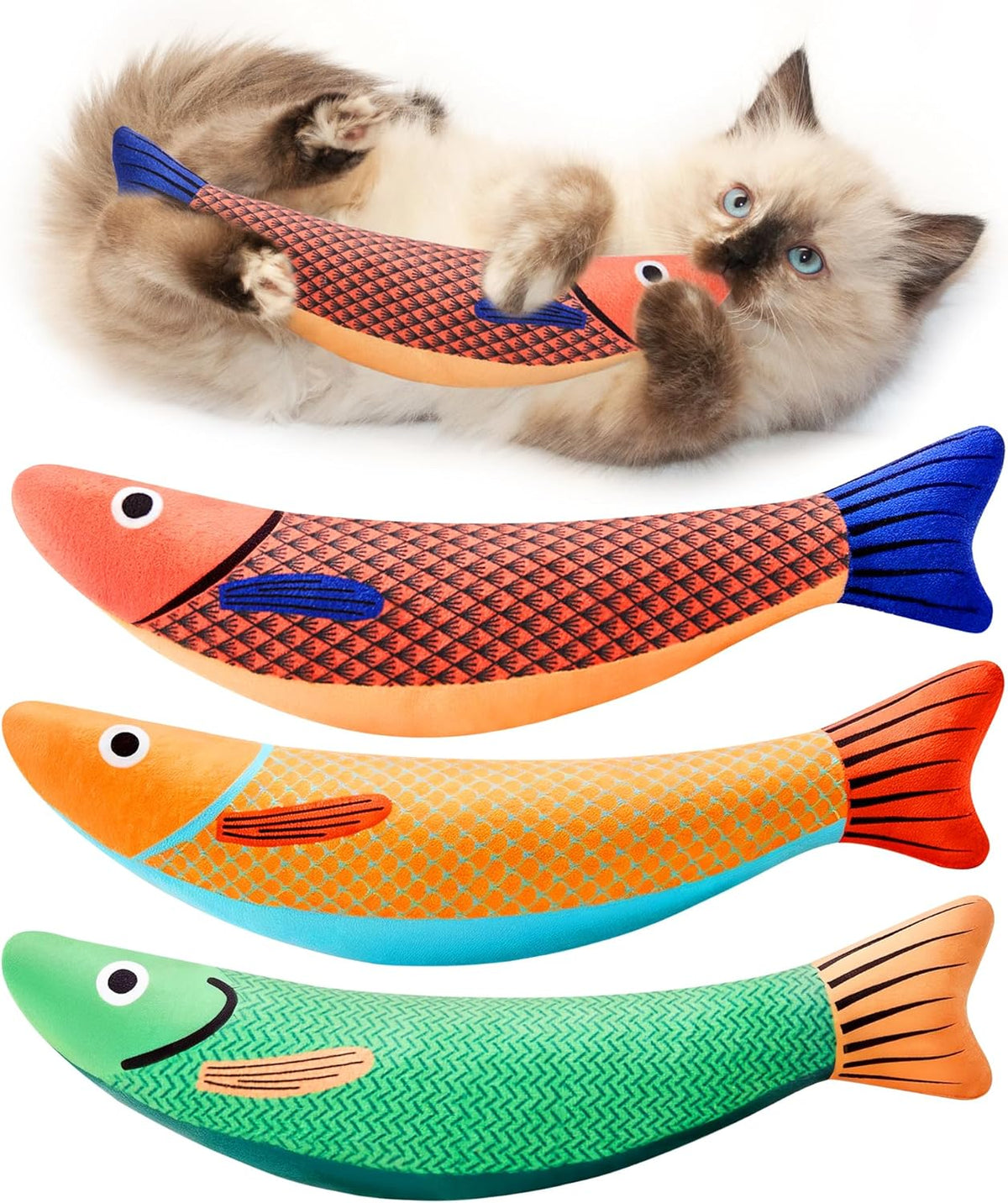 Potaroma Cat Toys Saury Fish, 3 Pack, Catnip Crinkle Sound, Soft and Durable, Interactive Kitten Kicker for In