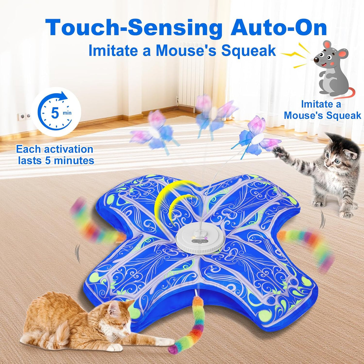 Interactive Cat Toys for Indoor Cats,[Newly Upgraded] Rechargeable Touch Activated Hide and Seek Kitten Toys f - view 3
