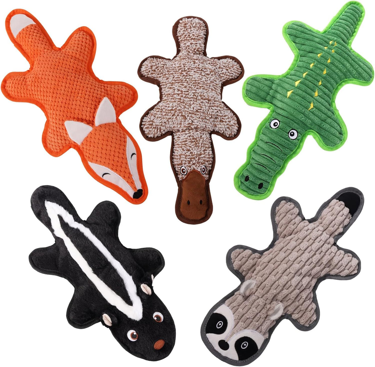 Eneston 5 Pack No Stuffing Squeaky Dog Toys for Large Dogs - Interactive Durable Plush Chew Toy with Crinkle P
