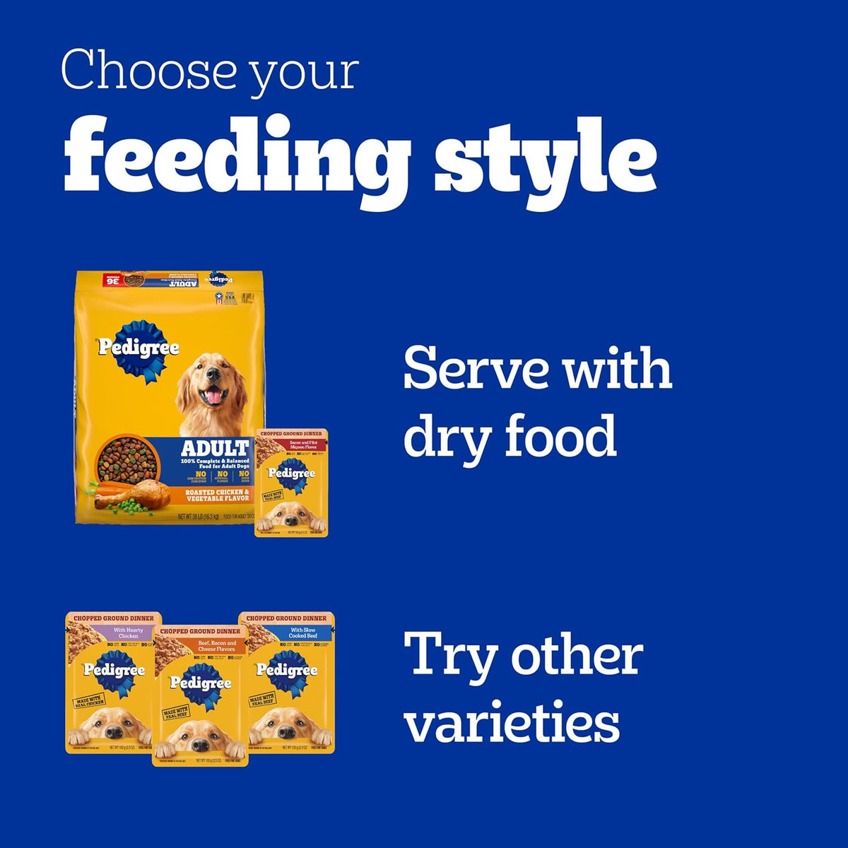 Pedigree Chopped Ground Dinner Wet Dog Food Beef & Bacon Variety Pack, (30) 3.5 oz. Pouches - view 10