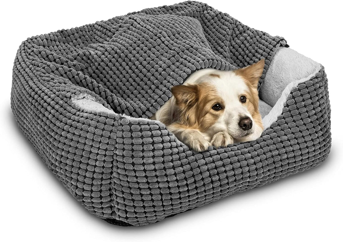 GASUR Dog Beds for Small Medium Large Dogs with Cover Cave, Rectangle Hooded Dog Puppy Bed with Blanket, Cozy 