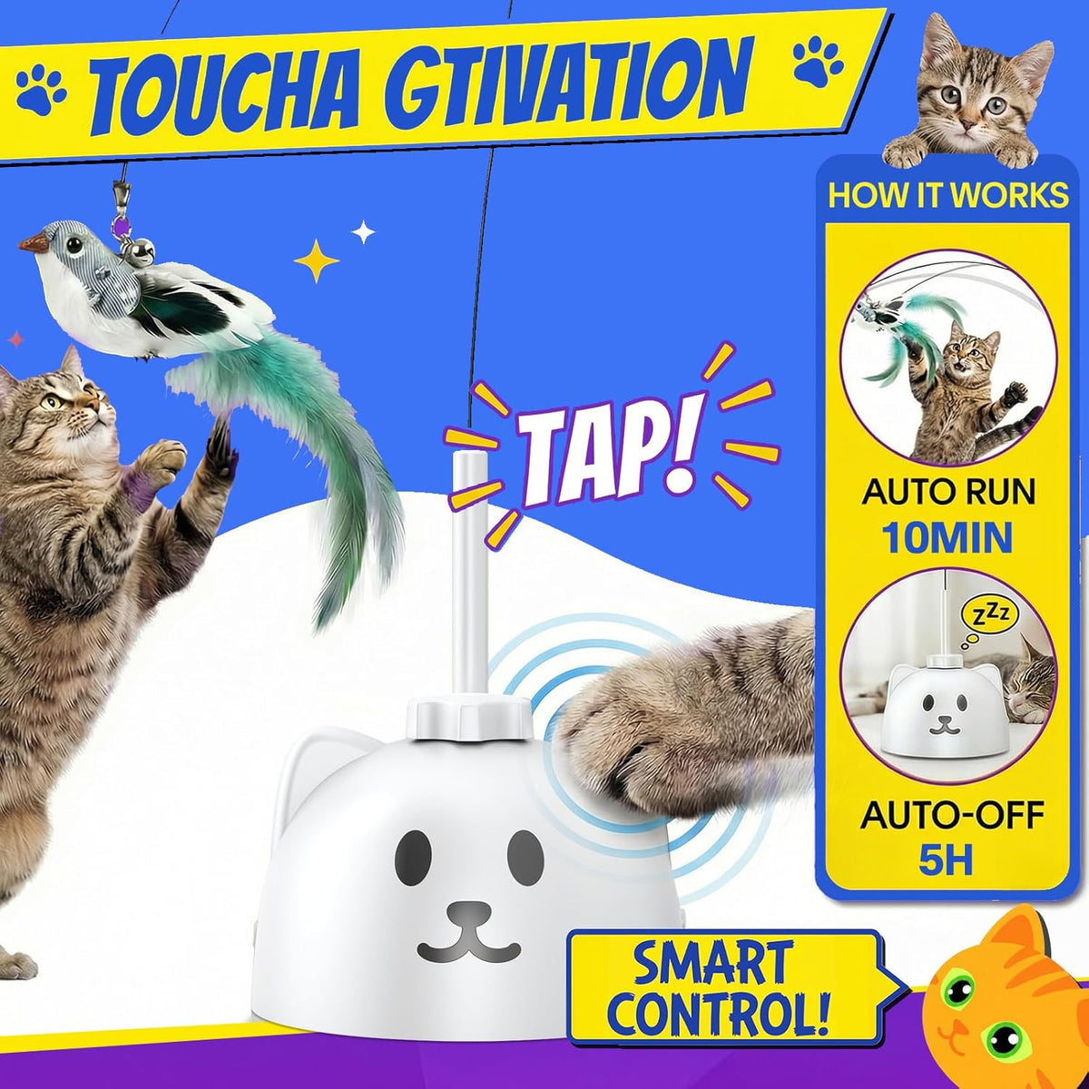 Interactive Cat Toys for Indoor Cats - Automatic Flying Bird Feather Toy, USB Rechargeable Electric Cat Teaser - view 5