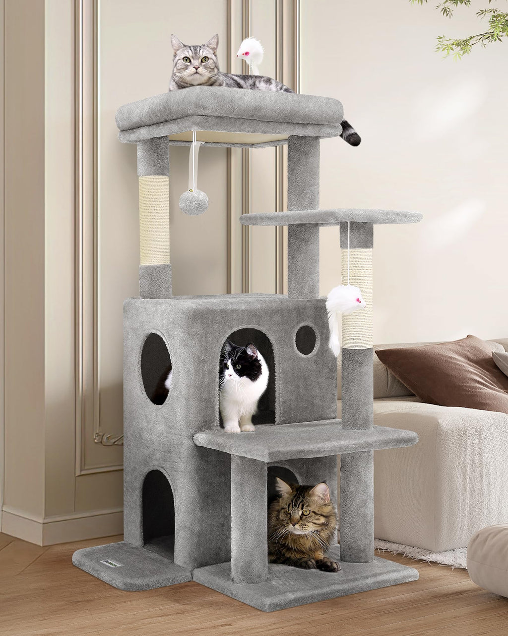 Globlazer Cat Tree Tower for Indoor Cats, 50-inch Adult Cat Tree House for Large Adult Cats with Steps, Scratc