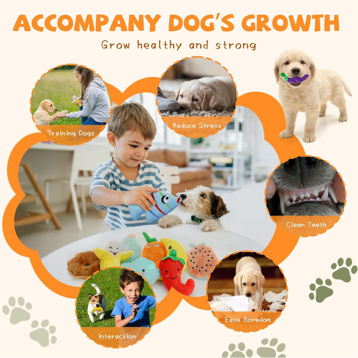 QTwoof Cheerful 20-Pack Squeaky Dog Toys Set - Included 4 Dog Bags, Plush Puppy Toys with Irresistibly Cute Ch - view 3