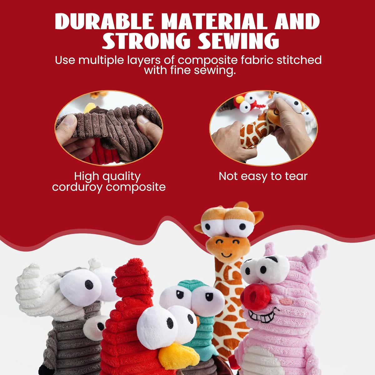 Nocciola 5-Pack Squeaky Dog Toys, Durable Stuffed Critter Zoo Dog Toys with Unique Squeak Sounds to Keep Dogs  - view 5
