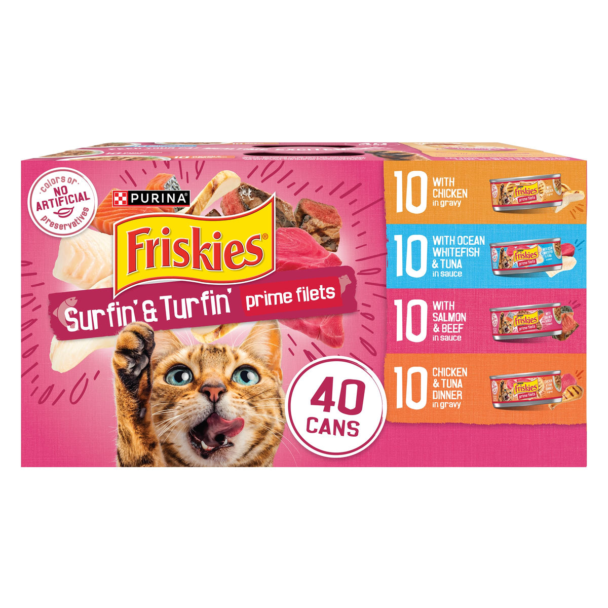 Purina Friskies Gravy Wet Cat Food Variety Pack, Surfin’ and Turfin’ Filets Favorites - (Pack of 40) 5.5 oz. C