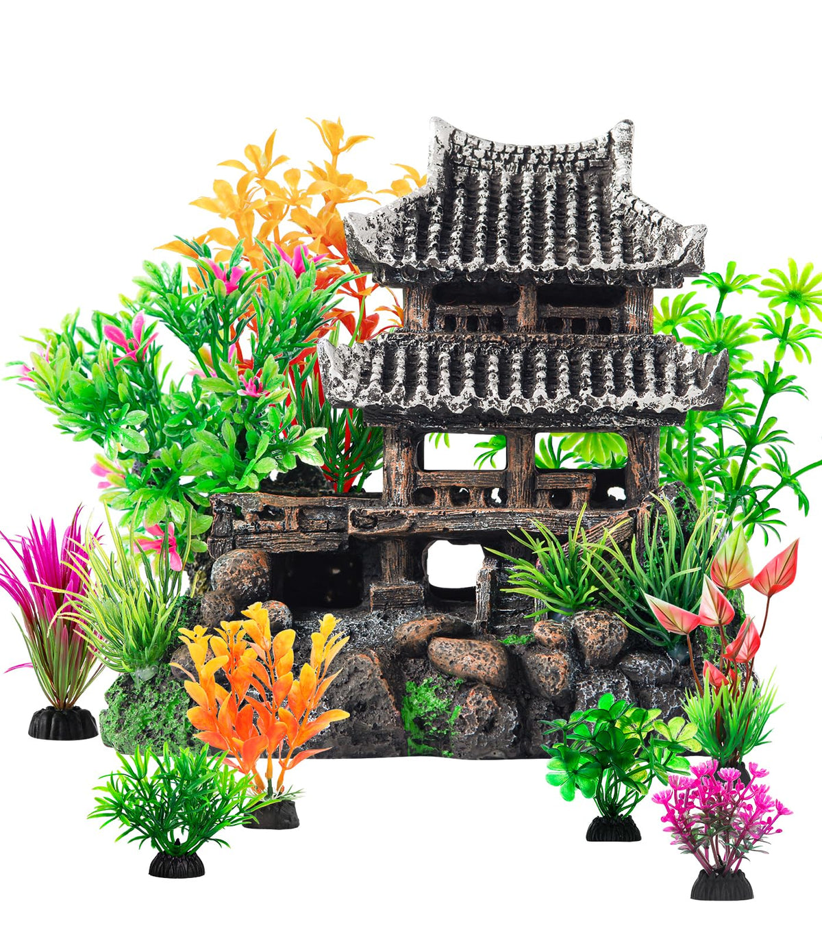 CousDUoBe 9Pcs Resin Castle Decorations Set，Realistic Fish Tank Castle with Eco-Friendly Design,Fish Tank Deco