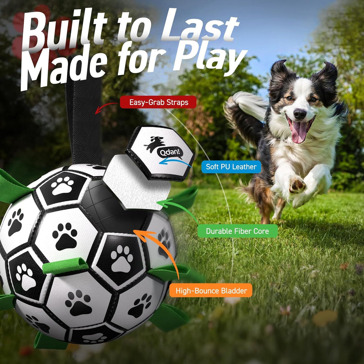 QDAN Dog Toys Dog Balls, World Cup Dog Soccer Ball with Straps, Dog Birthday, Herding Ball, Durable Balls for  - view 5