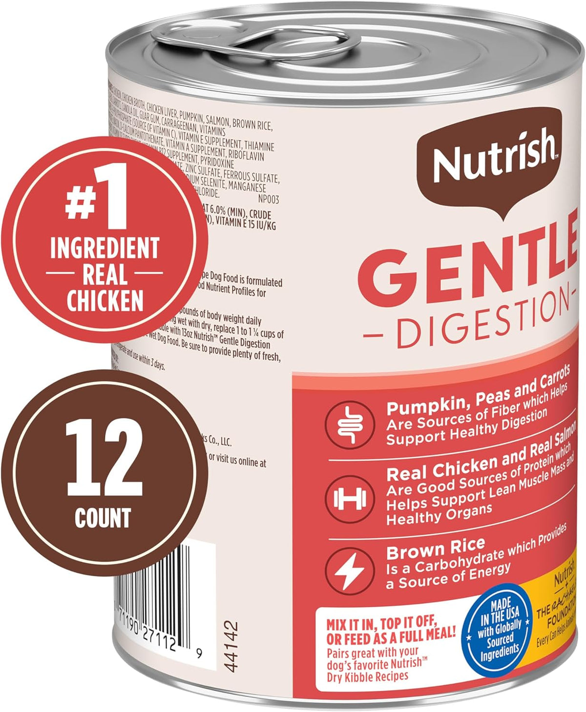 Nutrish Gentle Digestion Premium Paté Wet Dog Food, Real Chicken, Pumpkin & Salmon Recipe, 13 oz. Can, 12 Coun - view 3