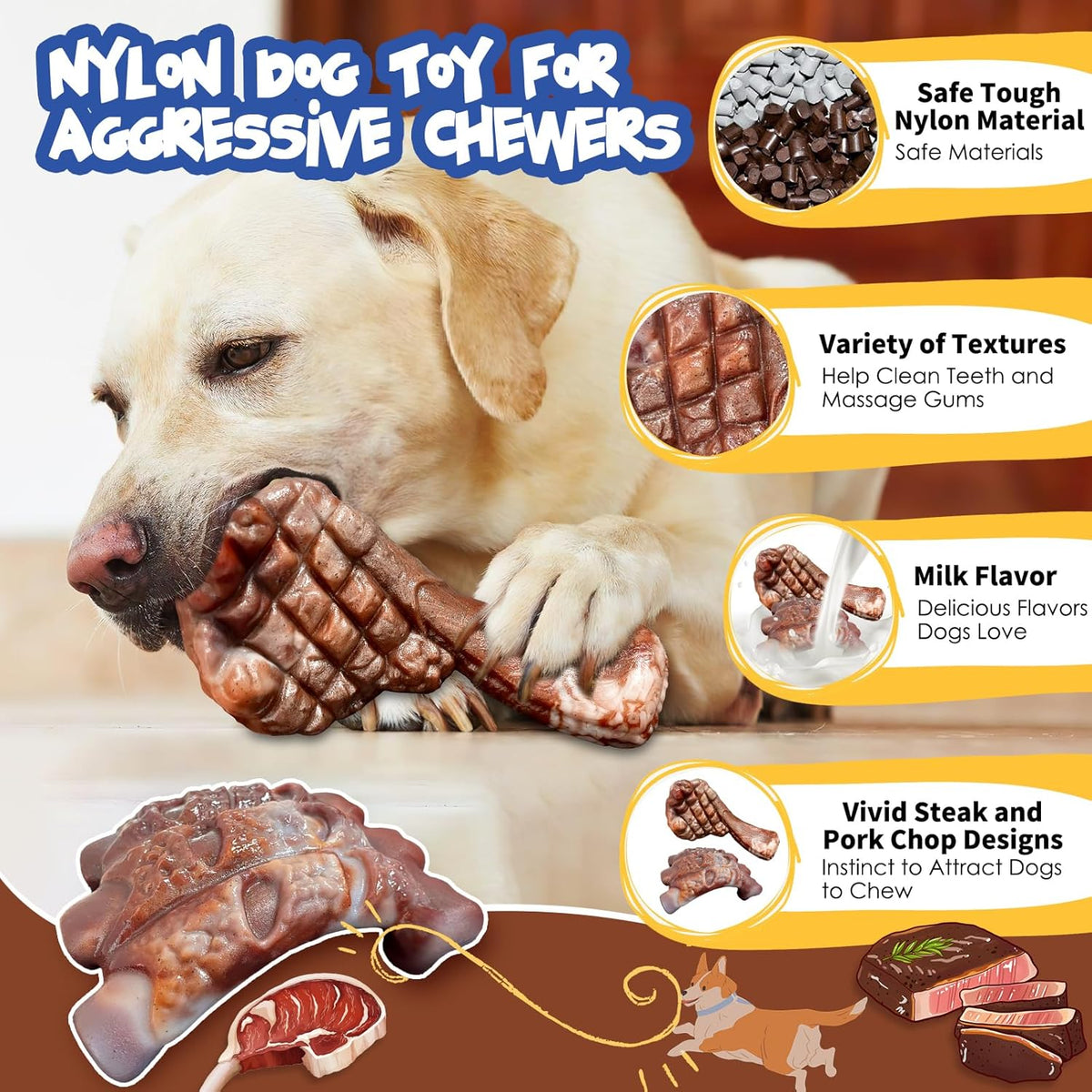 Dog Chew Toys for Aggressive Chewers：2 Pack Indestructible Dog Toy for Large Breed- Tough Nylon Teething Bone  - view 2