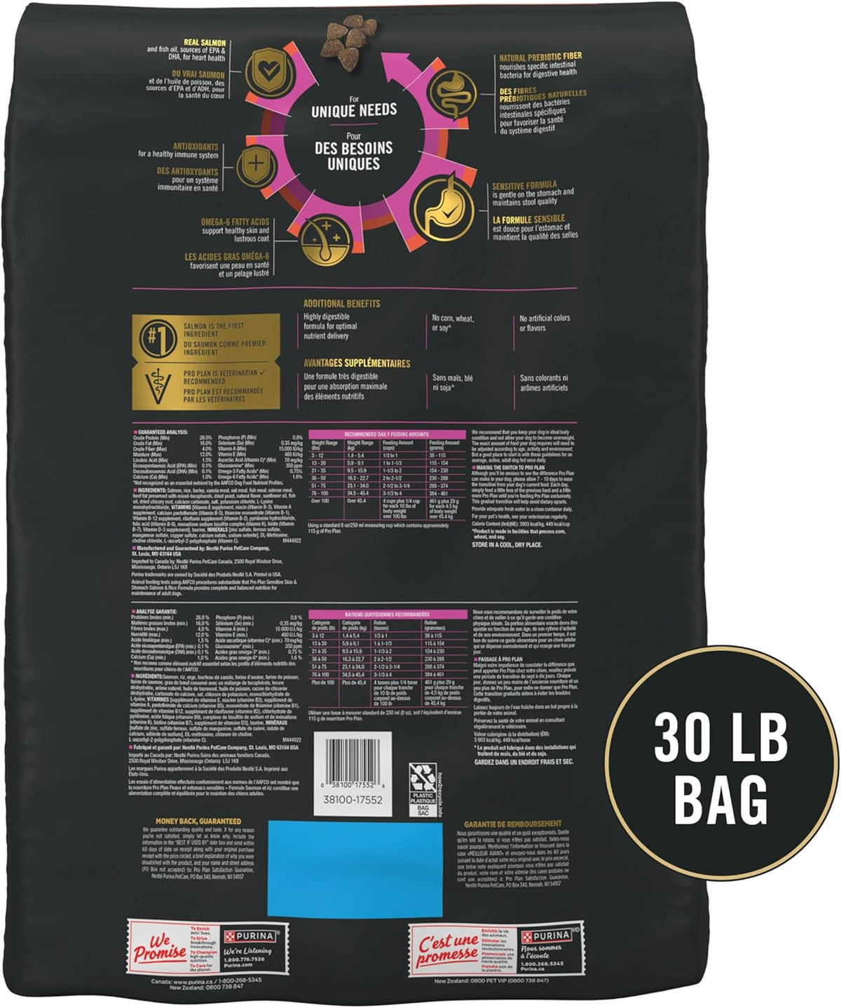 Purina Pro Plan Sensitive Skin and Stomach Dog Food Dry, Adult Salmon & Rice Formula, Digestive Health - 30 lb - view 9