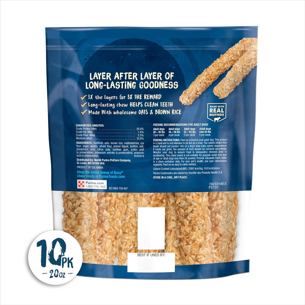 Purina Busy Rawhide Small/Medium Breed Dog Bones, Chewnola with Oats & Brown Rice - 10 ct. Pouch - view 7