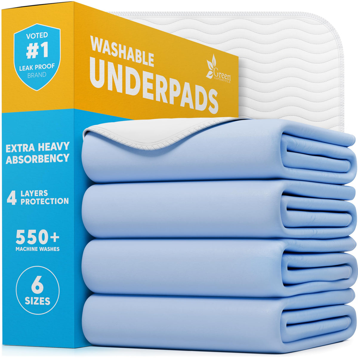 GREEN LIFESTYLE Washable Underpads - Large Bed Pads for use as Incontinence Bed Pads, Reusable Pet Pads, Great