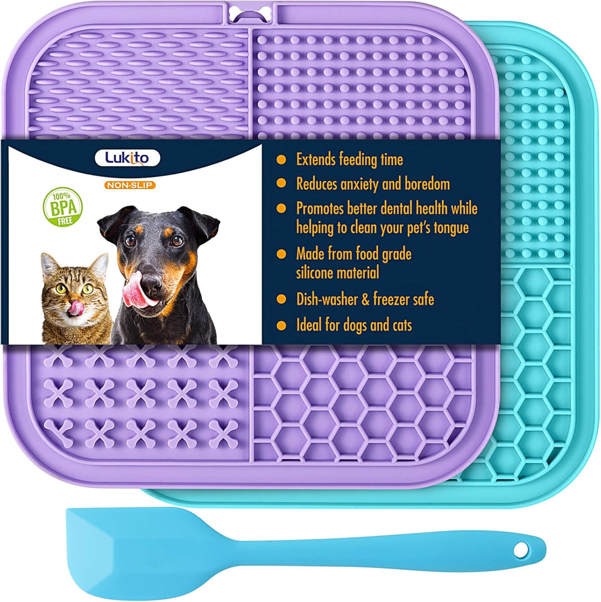 LUKITO Lick Mat for Dogs & Cats 2 Pack with Suction Cups, Dog Lick Mat for Anxiety Relief, Dog Toys to Keep Th