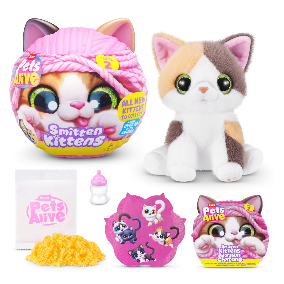Pets Alive Smitten Kittens Series 2 (Calico Cat) by ZURU – Interactive Plush Cat Toy with 10 Sounds, Surprise 
