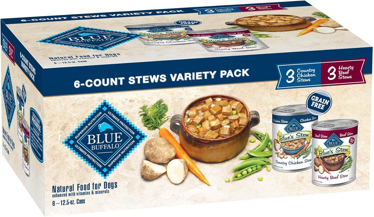 Blue Buffalo Blue's Stew Natural Wet Dog Food, Made with Natural Ingredients, Hearty Beef and Country Chicken 