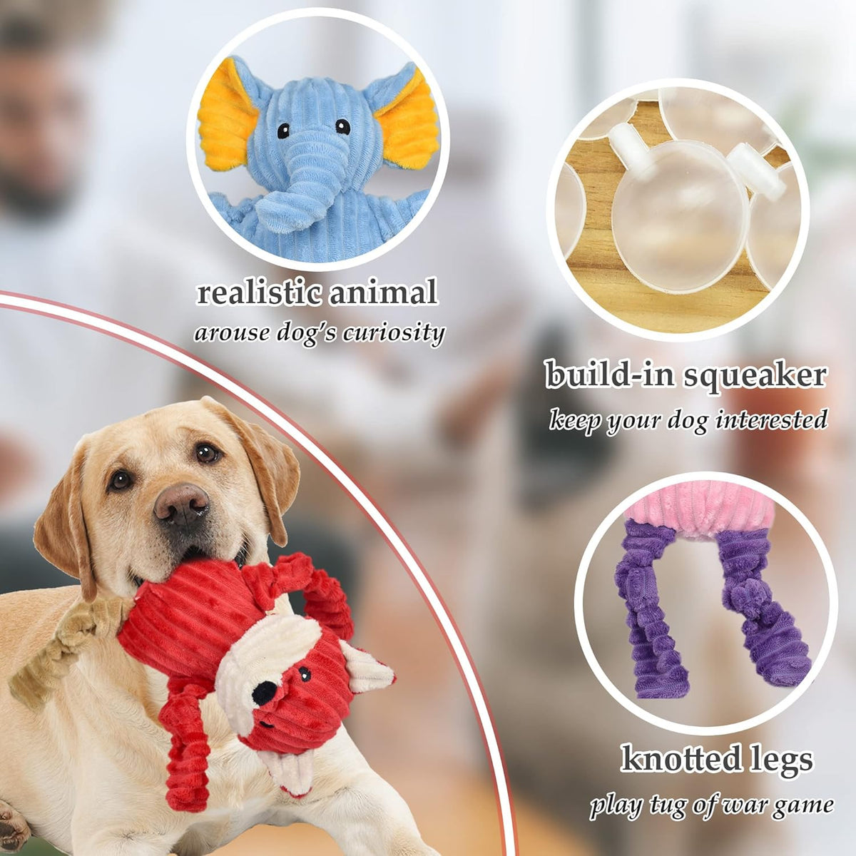 5 Pack Tough Dog Toys Stuffed Squeaky Dog Toys Assortment Plush Animal Dog Toy Value Bundle Puppy Pet Dog Toys - view 3