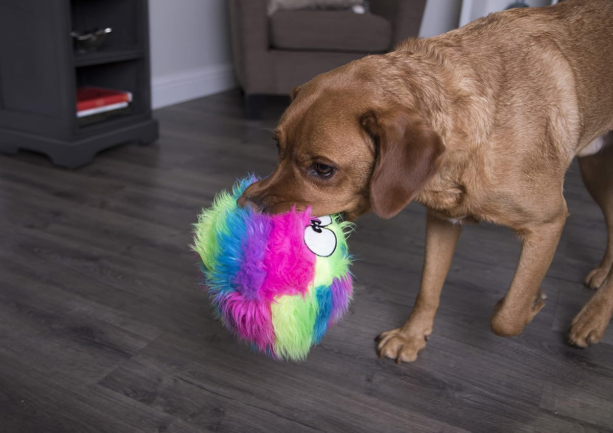goDog Furballz Squeaky Plush Ball Dog Toy, Chew Guard Technology - Rainbow, Large - view 5